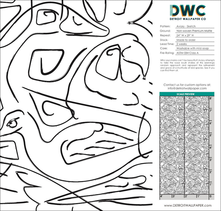 Aviary - Sketch <br> Wallpaper - The Detroit Wallpaper Co.
