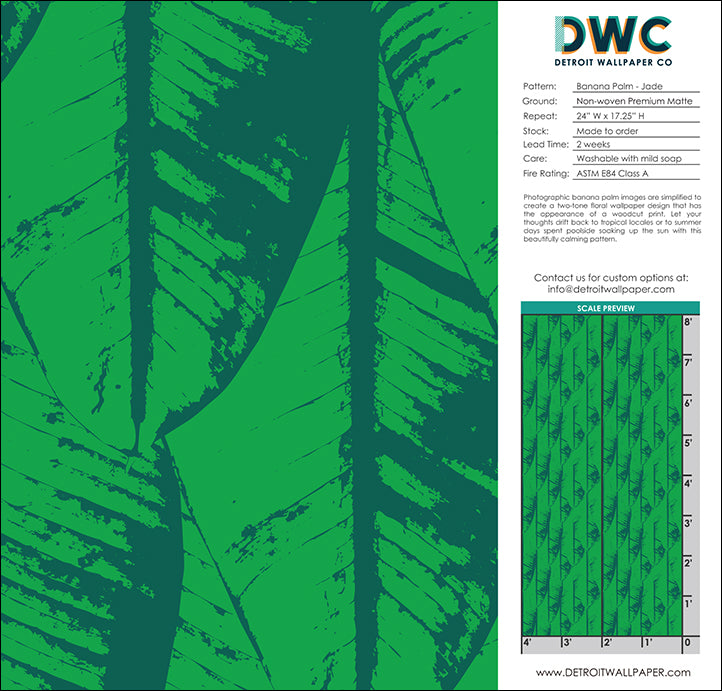 Banana Palm - Jade <br> Wallpaper - The Detroit Wallpaper Co.