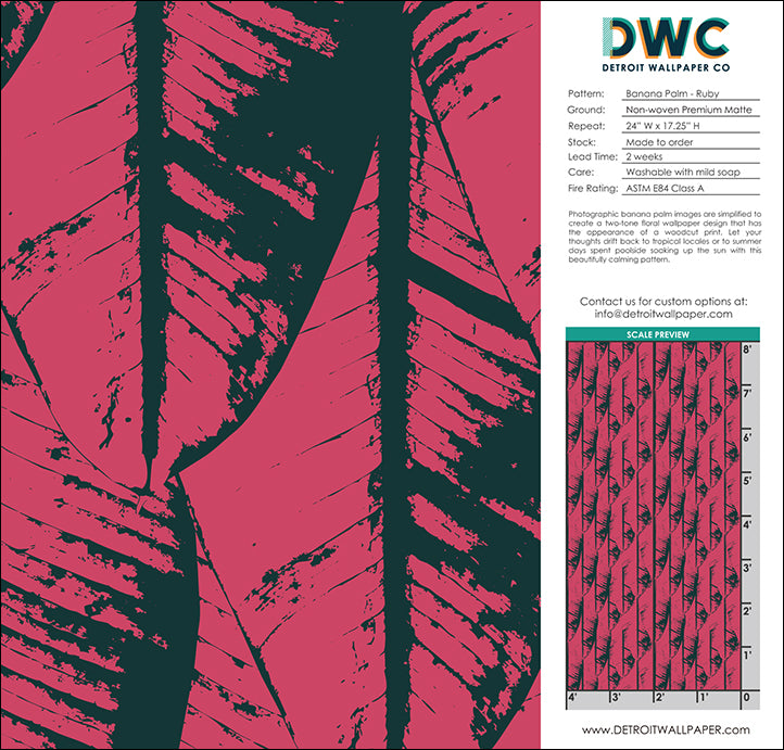 Banana Palm - Ruby <br> Wallpaper - The Detroit Wallpaper Co.