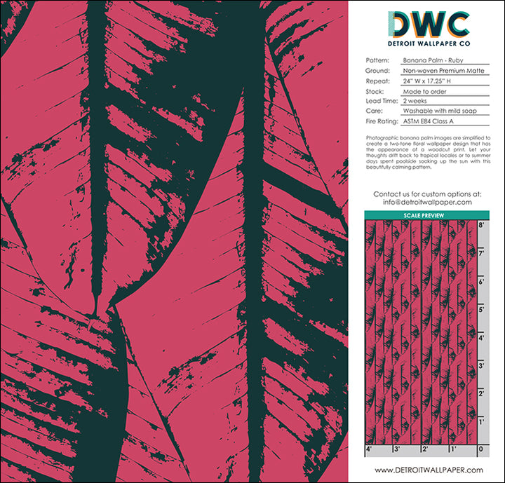Banana Palm - Ruby <br> Wallpaper - The Detroit Wallpaper Co.