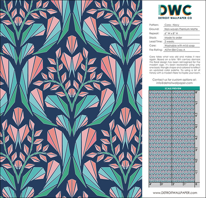 Cora - Navy <br> Wallpaper - The Detroit Wallpaper Co.