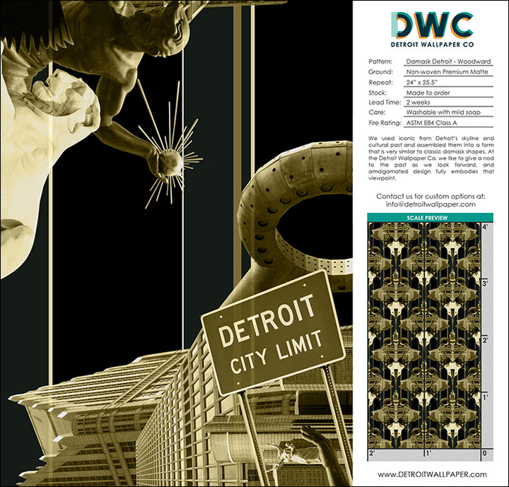 Damask Detroit - Woodward <br> Wallpaper