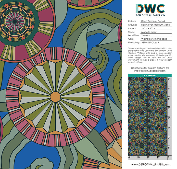 Deco Garden - Cobalt <br> Wallpaper - The Detroit Wallpaper Co.