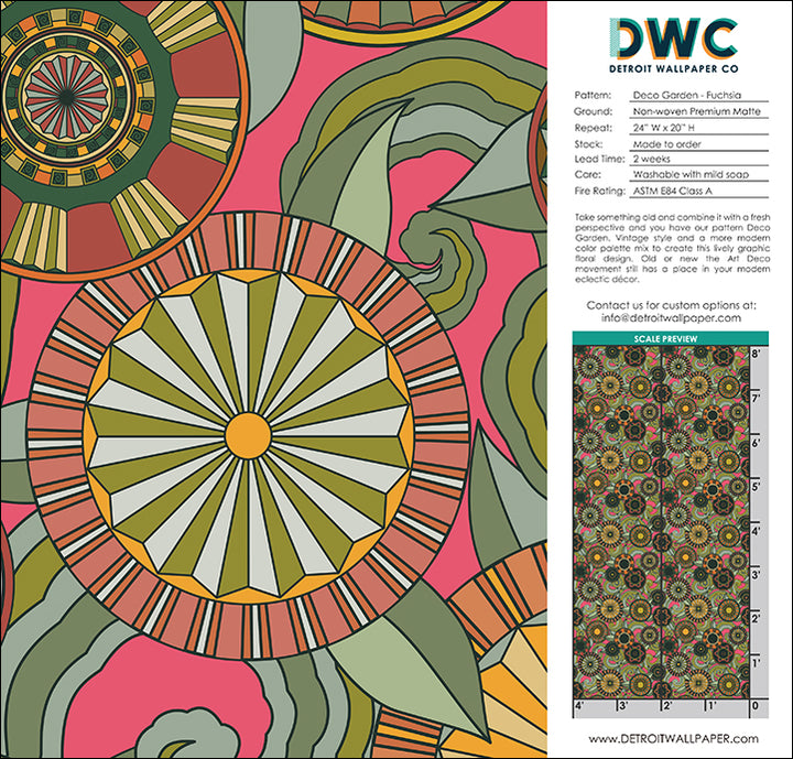 Deco Garden - Fuchsia <br> Wallpaper - The Detroit Wallpaper Co.
