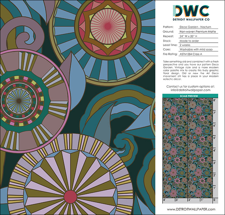 Deco Garden - Nocturn <br> Wallpaper - The Detroit Wallpaper Co.