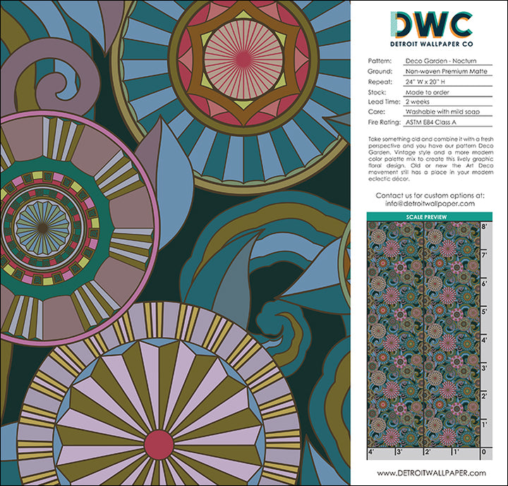 Deco Garden - Nocturn <br> Wallpaper - The Detroit Wallpaper Co.