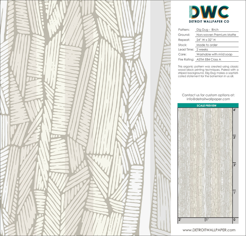 Dig Dug - Birch <br> Wallpaper - The Detroit Wallpaper Co.