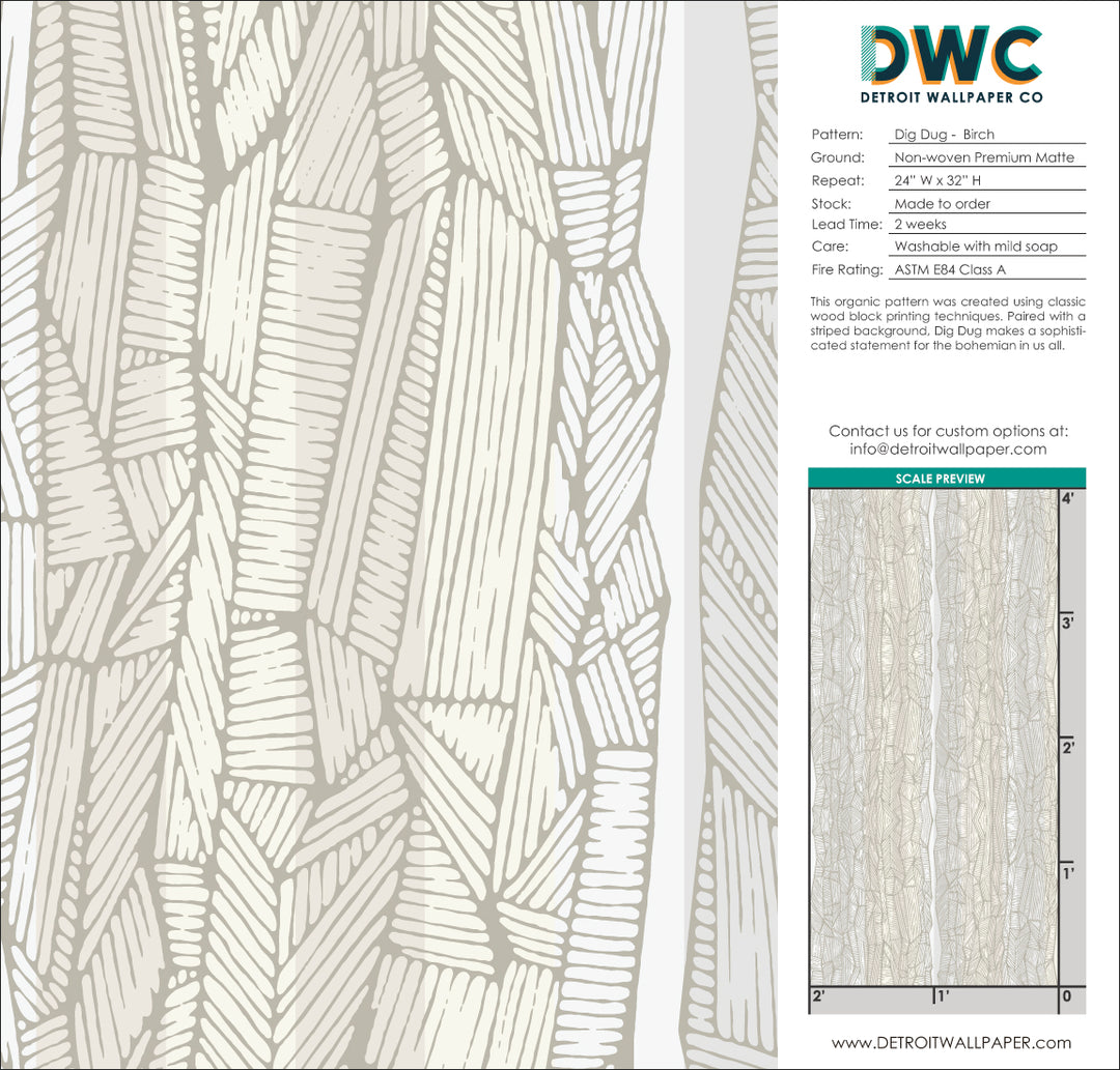 Dig Dug - Birch <br> Wallpaper - The Detroit Wallpaper Co.