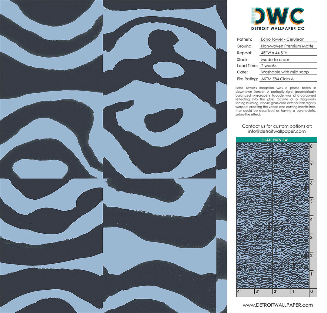 Echo Tower - Cerulean <br> Wallpaper - The Detroit Wallpaper Co.