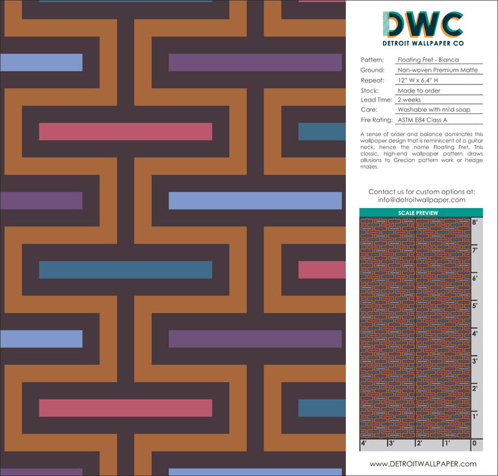 Floating Fret - Bianca <br> Wallpaper - The Detroit Wallpaper Co.