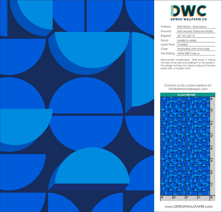 Half Moon - Blue Moon <br> Wallpaper - The Detroit Wallpaper Co.
