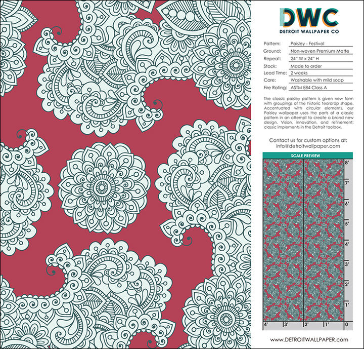 Paisley - Festival <br> Wallpaper - The Detroit Wallpaper Co.