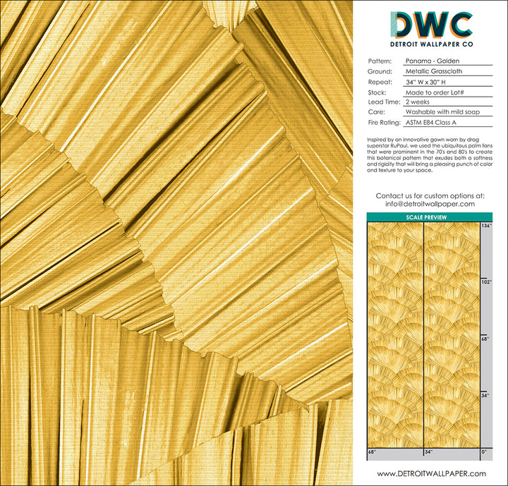 Panama - Golden <br> Grasscloth - The Detroit Wallpaper Co.