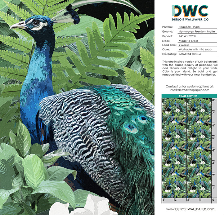 Peacock - India <br> Wallpaper - The Detroit Wallpaper Co.