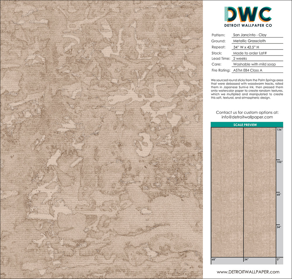 San Jacinto - Clay <br> Grasscloth - The Detroit Wallpaper Co.