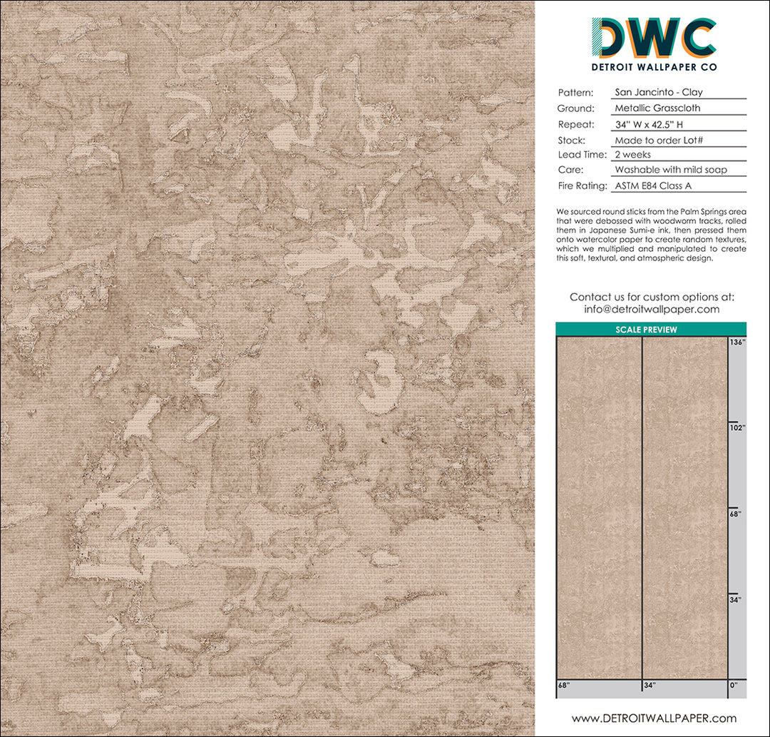 San Jacinto - Clay <br> Grasscloth - The Detroit Wallpaper Co.