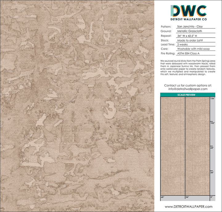 San Jacinto - Clay <br> Grasscloth - The Detroit Wallpaper Co.
