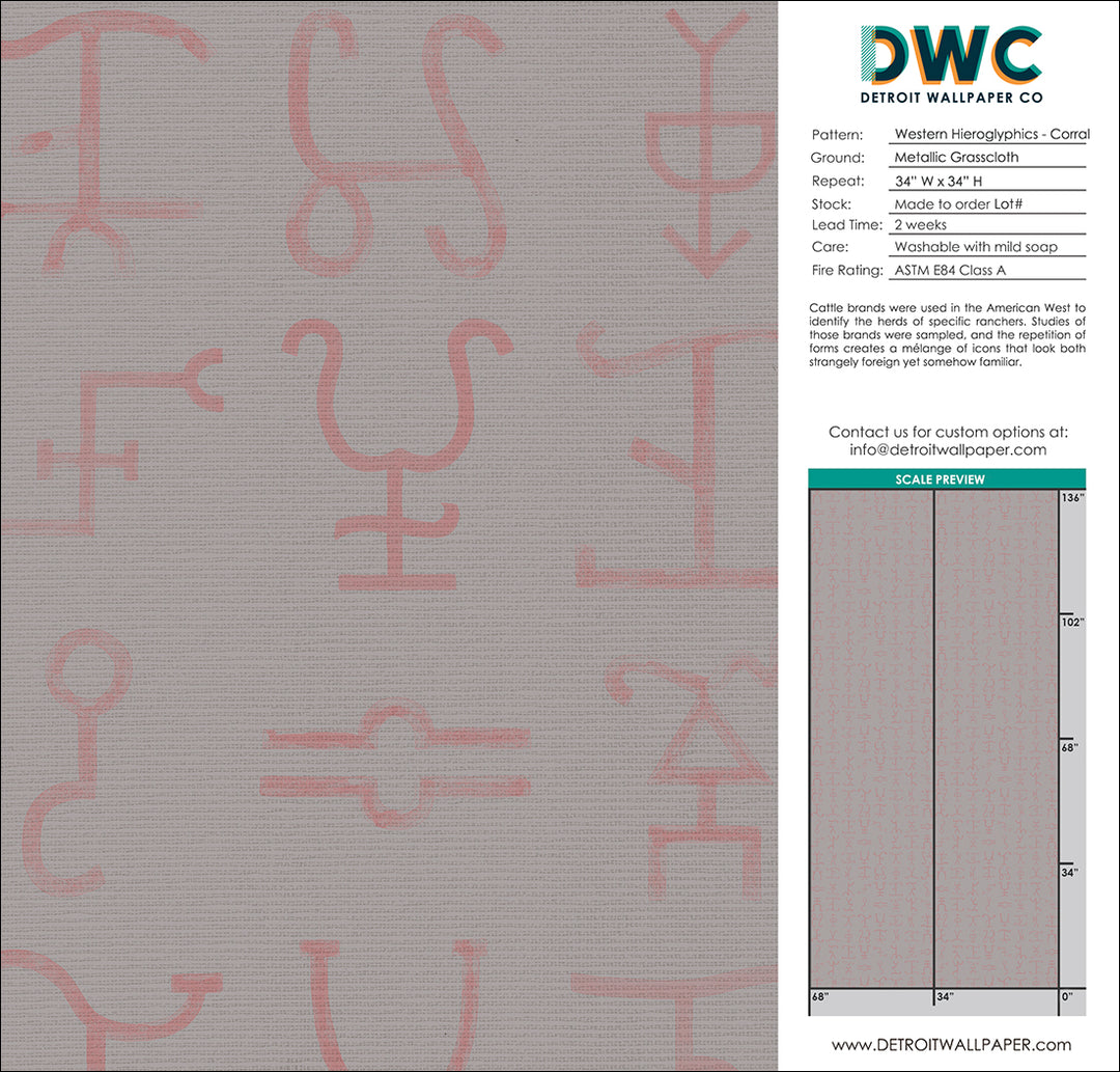 Western Hieroglyphs - Corral <br> Grasscloth - The Detroit Wallpaper Co.