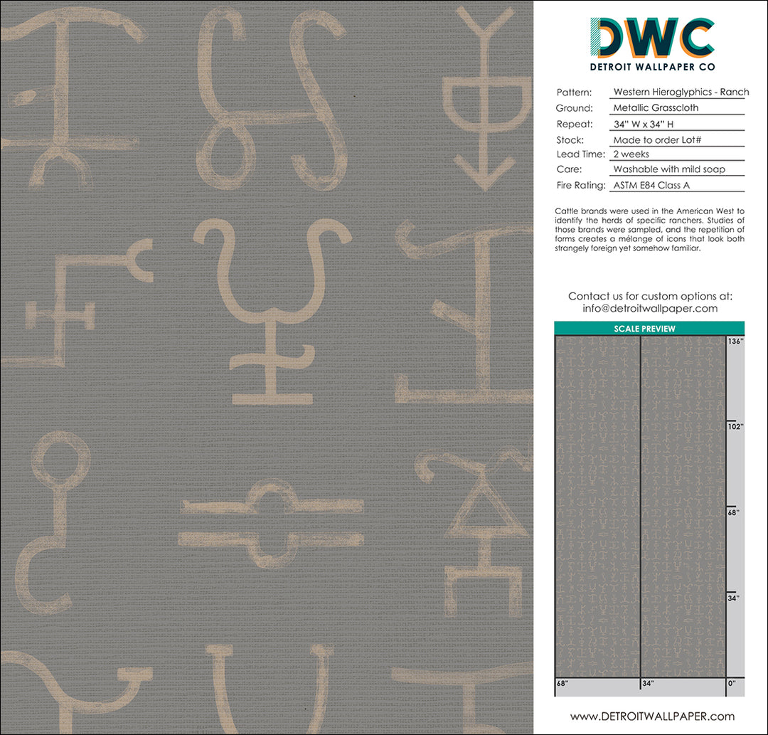 Western Hieroglyphs - Ranch <br> Grasscloth - The Detroit Wallpaper Co.