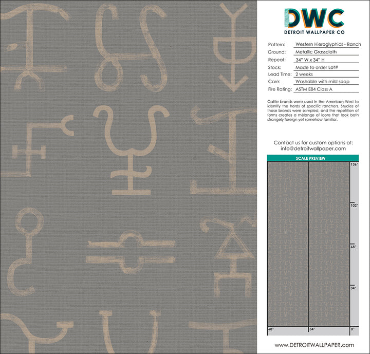 Western Hieroglyphs - Ranch <br> Grasscloth - The Detroit Wallpaper Co.