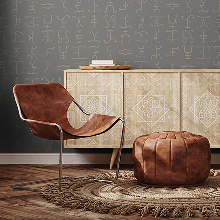 Western Hieroglyphs - Ranch <br> Grasscloth - The Detroit Wallpaper Co.