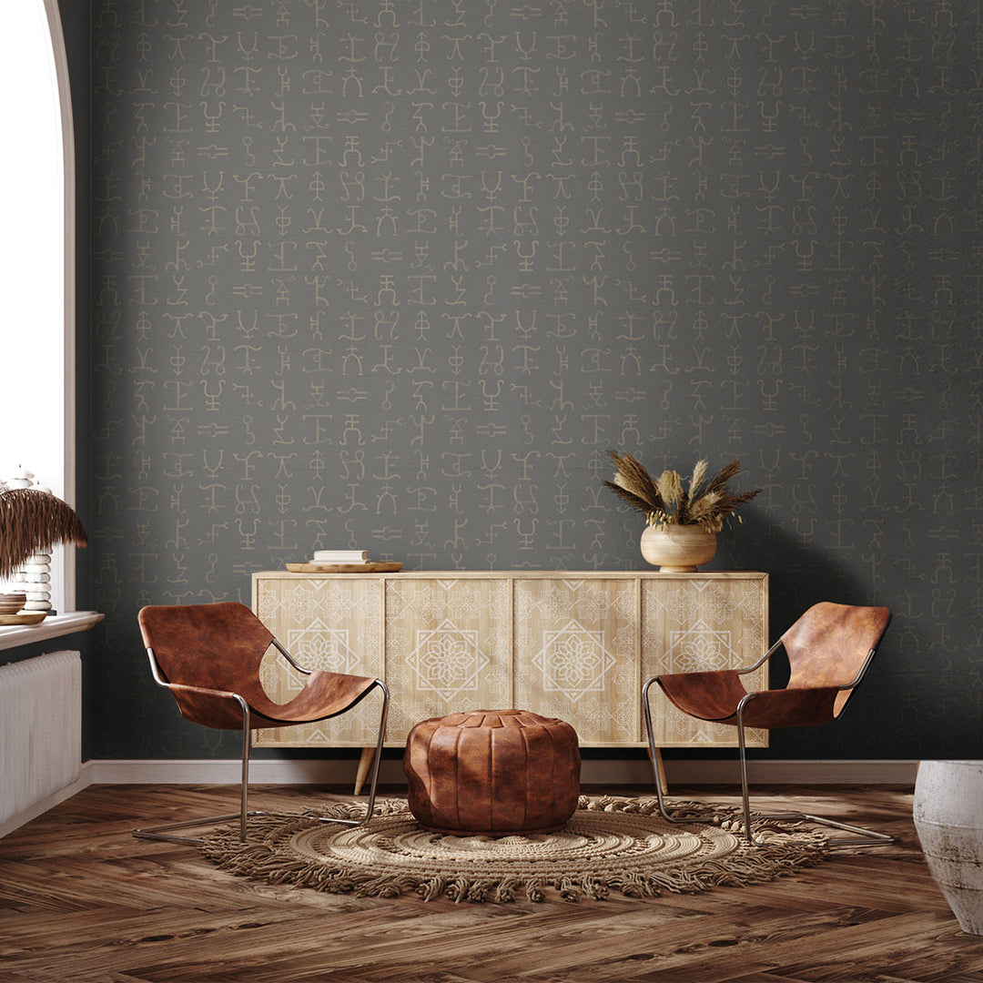 Western Hieroglyphs - Ranch <br> Grasscloth - The Detroit Wallpaper Co.